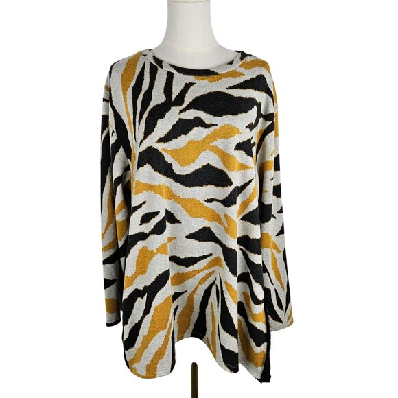 BAR By Melis Kozan XL Tiger Stripe Lightweight Sweater Yellow Black Comfy - Picture 1 of 11
